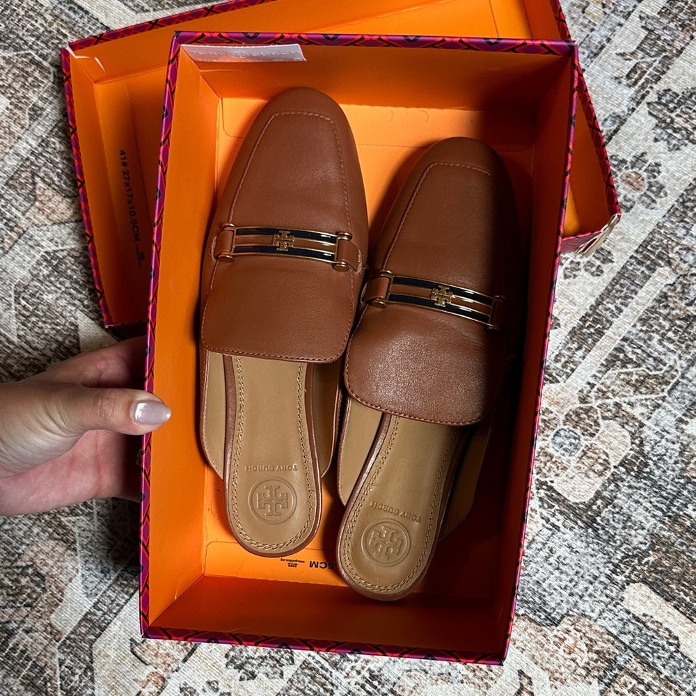 Tory Burch Tan Leather Slip-On Shoes